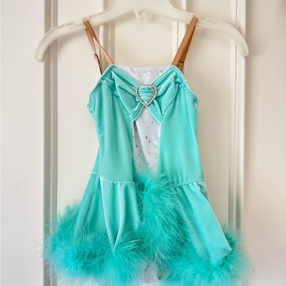 Aqua Feathered Kids Dance Costume